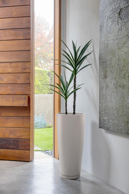 Veradek Vega Round Tall Planter Pots for Indoor/Outdoor Use | Made from Plastic - Stone Mix with Drainage Holes | Perfect for Small to Large Succulent Plants, Flowers, Modern Interior Plants