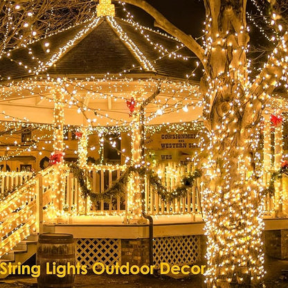 4 Pack 180FT Solar String Lights for Outside, Super Bright 320 LED Solar Christmas Light Outdoor Waterproof with 8 Modes, Green Wire Solar Twinkle Fairy Lights for Xmas Tree Party Yard (Warm White)