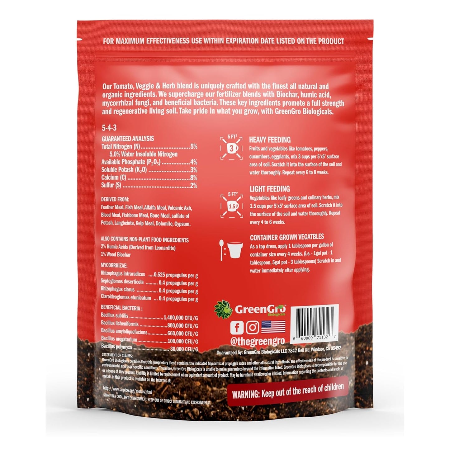 GreenGro Veggie, Herb, & Tomato Fertilizer - Outdoor & Indoor Plant Food for Edible Plants/Organic Fertilizer & Flower Food for Vegetable Garden/Improve Harvest with Vital Plant Nutrients (4 lb)