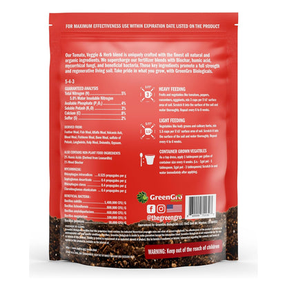 GreenGro Veggie, Herb, & Tomato Fertilizer - Outdoor & Indoor Plant Food for Edible Plants/Organic Fertilizer & Flower Food for Vegetable Garden/Improve Harvest with Vital Plant Nutrients (4 lb)