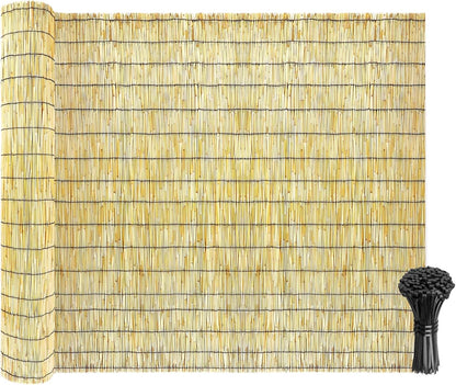 Natural Reed Fencing Rolls: Privacy Bamboo Fence 3/4/5/6ft High Roll Reed Screen, Decorative Bamboo Fencing for Outdoor Balcony Patio Garden Backyard,with Cable Zip Ties (Nature, 5x10ft)
