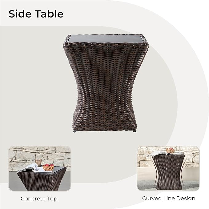 CHITA 3 Pieces Wicker Patio Bistro Set, Outdoor Furniture Set with 2 Pieces Rattan Rocking Swivel Chairs, Thickened Cushions and Side Table