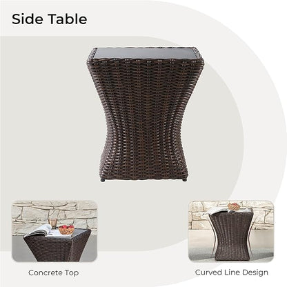 CHITA 3 Pieces Wicker Patio Bistro Set, Outdoor Furniture Set with 2 Pieces Rattan Rocking Swivel Chairs, Thickened Cushions and Side Table