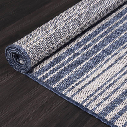 Stripe Outdoor Rug 10x14 Washable Outside Carpet for Indoor Patio Porch Waterproof Easy Cleaning Non Shedding Area Rugs Blue 10 x 14