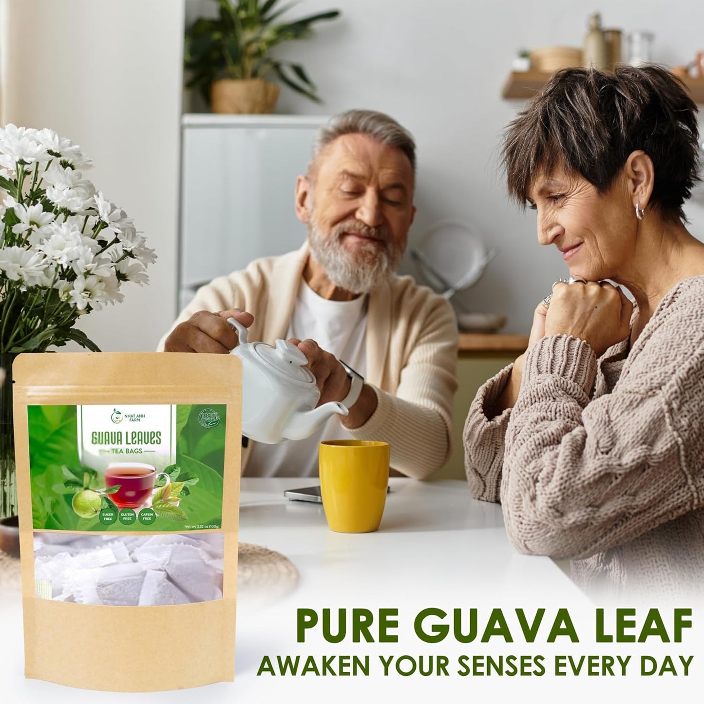 Nhat Anh Farm - Guava Leaf Tea Bags, 100 Teabags - Guava Dried Leaf Tea Bags 100% Natural And Pure , No Chemicals - Additives- Caffeine Free. Herbal Tea for Digestion, Good For Your Health. (Té De Hojas De Guayaba)