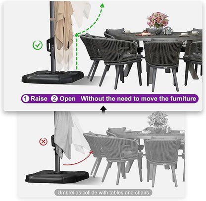 PURPLE LEAF 11.5' X 11.5' Telescopic Patio Umbrella Outdoor Cantilever Umbrella Square Up Down Lifting Offset Umbrella with 360-degree Rotation for Garden Deck Pool Patio Beige