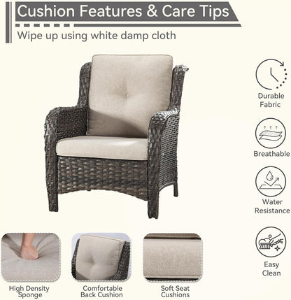 Patio Wicker Chairs Set of 2, Patio Rattan Dining Chairs with 3.5-inch Seat Cushions, High Back and Curved Armrest for Garden, Backyard, Balcony and Deck, Beige