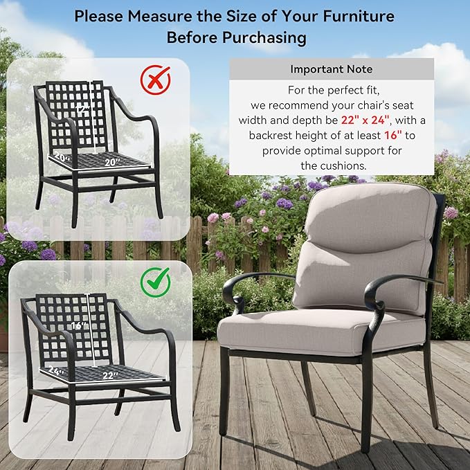 Outdoor Chair Cushions 3 Packs - Outside High Back Comfortable Thickened Pillow 22x24 with Zipper Cover for Patio Rocking Swivel Chairs Loveseat Sofa – Beige/Crescent