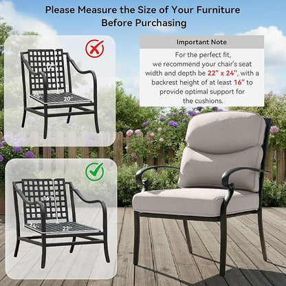 Outdoor Chair Cushions 3 Packs - Outside High Back Comfortable Thickened Pillow 22x24 with Zipper Cover for Patio Rocking Swivel Chairs Loveseat Sofa – Beige/Crescent