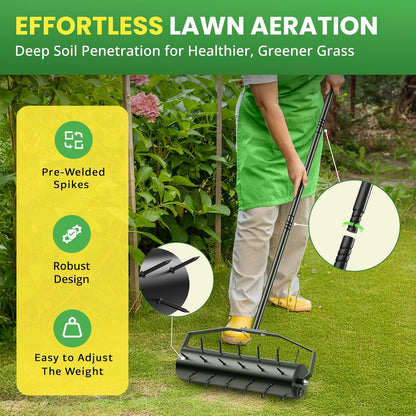 Manual Roller Lawn Aerator,Heavy-Duty Hand Lawn Aerator with Pre-Attached Spike for Yard and Garden,Easy-to-Assemble Lawn Aerator Tool for Compact Soil,Lawn Aerator for Lawn Care (Black)