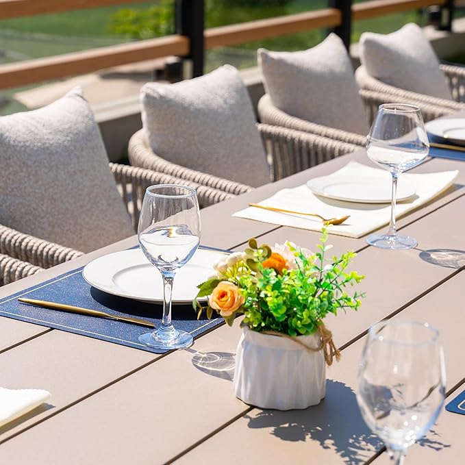 PURPLE LEAF 15 Pieces Outdoor Dining Set for 14, Aluminum Outdoor Patio Table and Chairs Set with Olefin Cushions, All-Weather Patio Dining Set for Garden or Deck, Beige