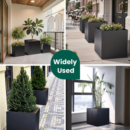 Galvanized Steel Planter Box Black Metal Planter Large Square Indoor Outdoor Planters Cube Steel Heavy Duty Flower Pot 26Inch Powder Coating Modern Commercial Residential for Patio, Deck, Yard, Garden