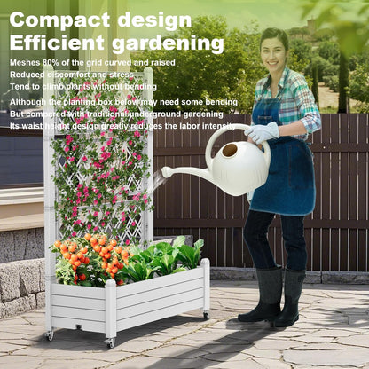 Elevated Raised Garden Bed with Trellis,Outdoor Large Resin Patio Planter Box Stand Divisible with Drain Plug,Water Monitor for Plants Vegetables Flowers Fruits (Ashen, 43.43 * 18.27 * 64.29)