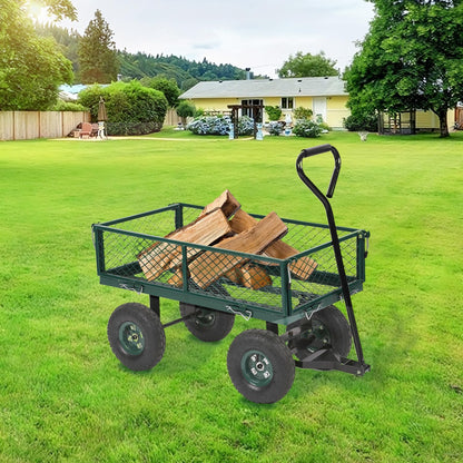 PayLessHere Heavy Duty 500 Lbs Capacity Mesh Steel Garden Cart Folding Utility Wagon with Removable Sides for Beach Lawn Yard Landscape