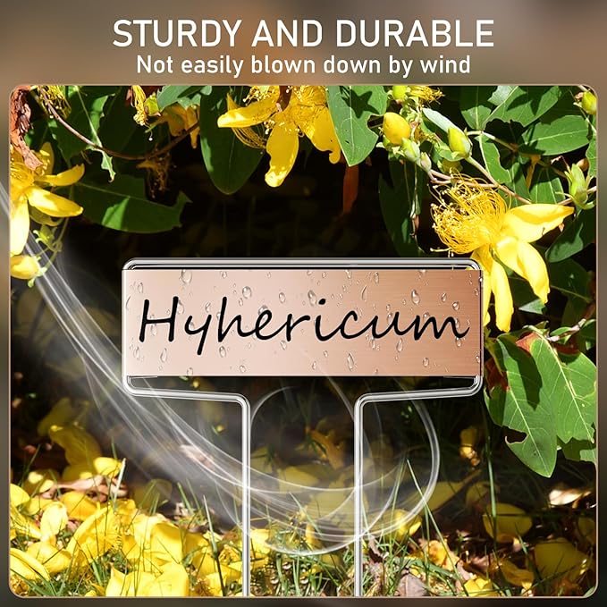 25PCS Copper Metal Plant Tags Plant Labels with 50Pcs Labels, Rainproof PET Film & 2 Permanent Pen, 6.1 inch Weatherproof Banner Garden Markers, Marking Protection Seedling Signs Nursery Tags