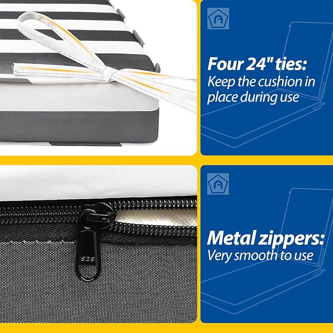 AAAAAcessories Outdoor Chaise Lounge Cushions, Waterproof, Fade-Resistant Patio Furniture Replacement Cushions, 72" x 21" x 3", Gray Cabana Stripe