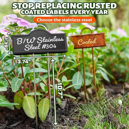 Stainless Steel 304 Plant Labels Weatherproof, Metal Garden Label Tall Markers 25 Pack for Outdoor Plants Vegetables Herb Seedlings Flowers with a Pen, Label Area 3.74'' x 1.39'' Height 10.75 Inch