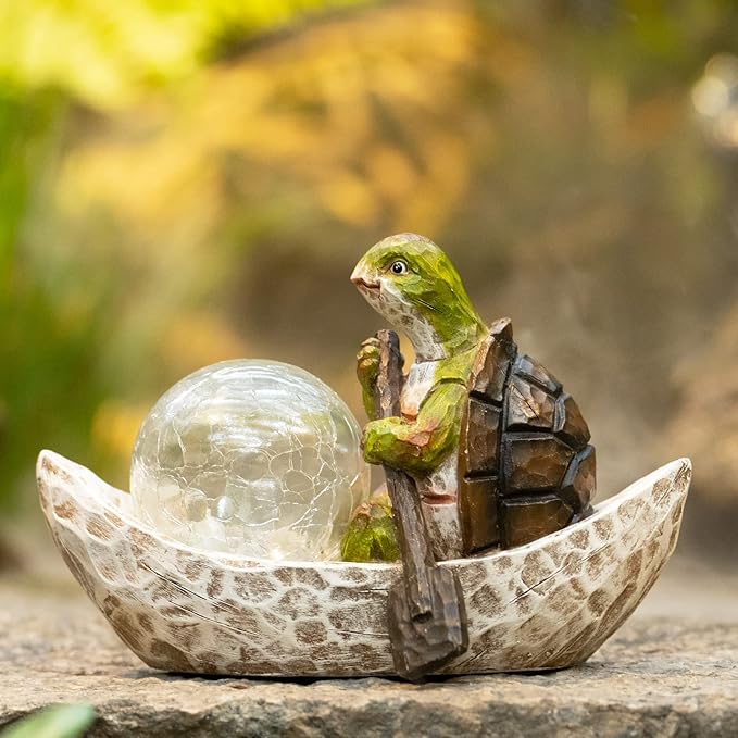 Garden Statue of Turtle,Garden Decor Tortoise Figurine,Turtle Outdoor Statue,Solar Tortoise Decor for Patio,Balcony,Yard,Lawn Ornament,Perfect Gardens Gift