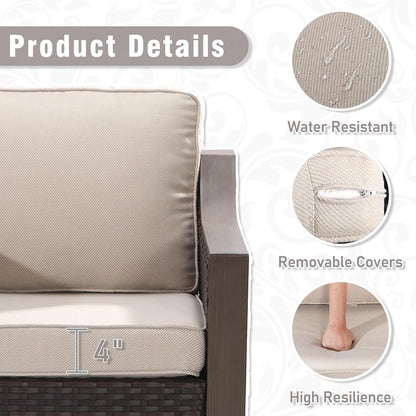 Outdoor Wicker Swivel Chair Set of 2, All-Weather Use Patio Rattan Chair with Removable Water-Resistant Cushion, Ideal for Porch, Backyard, Balcony, Poolside, Beige