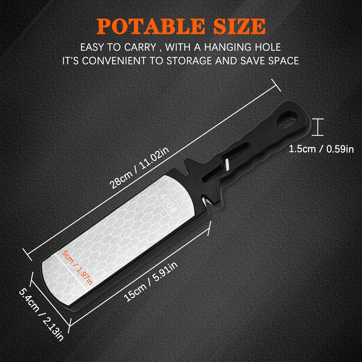 Diamond Sharpening Stone,400/1000 Grit Handheld Double-Sided Diamond Sharpener 5 in 1 Honeycomb Surface Knife Sharpener Plate Whetstone with Ceramic & Tungsten Steel Scissor Slot,Black
