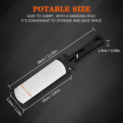 Diamond Sharpening Stone,400/1000 Grit Handheld Double-Sided Diamond Sharpener 5 in 1 Honeycomb Surface Knife Sharpener Plate Whetstone with Ceramic & Tungsten Steel Scissor Slot,Black