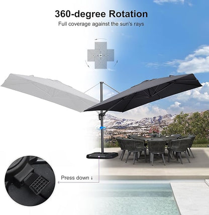 PURPLE LEAF 11.5' X 11.5' Telescopic Patio Umbrella Outdoor Cantilever Umbrella Square Up Down Lifting Offset Umbrella with 360-degree Rotation for Garden Deck Pool Patio Grey