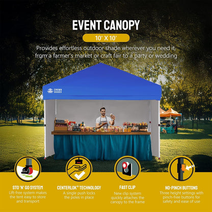 CROWN SHADES 10X10 Comercial Instant Canopy Pop Up Tent with Center Lock (10x10 with 4 Sidewalls, Blue)