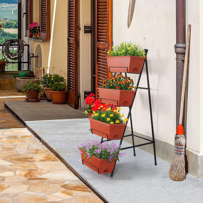 OYEAL Raised Garden Bed 4 Tier Vertical Garden Planter Indoor Outdoor Herb Planter with Legs Elevated Garden Planters for Flowers Vegetables Plants, Brick Red