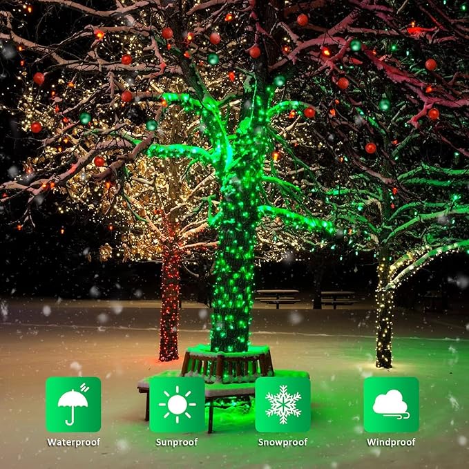 JMEXSUSS 4 Pack Green Solar Christmas Lights, Total 400 LED 132FT Solar String Lights Outdoor Waterproof, 8 Modes Copper Wire Solar Fairy Lights for Patio Garden Yard Tree Christmas Decor