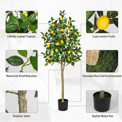 Artificial Lemon Tree 5ft Fake Lemon Plant in Pot Large Fake Floor Plants Faux Trees Indoor Lemon Decorations for Home Living Room Office