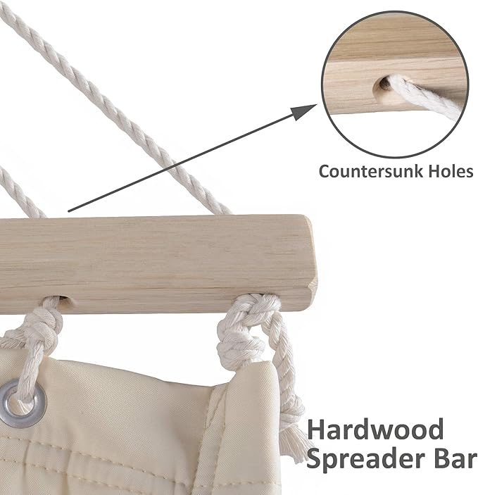 SUNCREAT Double Hammock for 2 Person, Extra Large Outdoor Portable Hammock with Hardwood Spreader Bar, Soft Pillow, 475 lbs Capacity, Beige