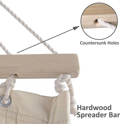 SUNCREAT Double Hammock for 2 Person, Extra Large Outdoor Portable Hammock with Hardwood Spreader Bar, Soft Pillow, 475 lbs Capacity, Beige