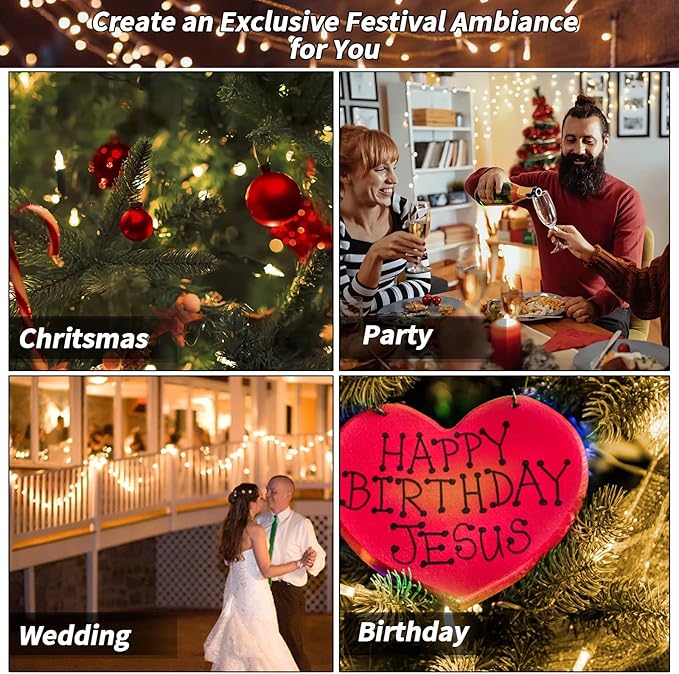 2 Pack Solar Christmas Lights Outdoor, 72FT 200 LED Solar String Lights with 8 Lighting Modes, IP65 Waterproof Solar Lights Outdoor for Xmas Garden Party Tree Decor