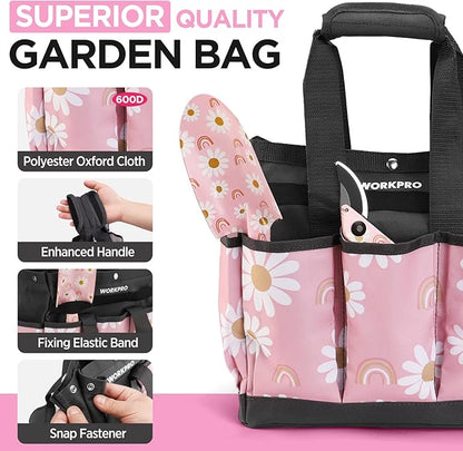 WORKPRO 5PCS Gardening Tools, Aluminum Heavy Duty Garden Tool Set with Bag, Ideal Gardening Gifts for Women-Pink Ribbon