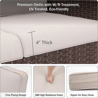 Outdoor Chair Cushions 23" x 24" x 4", Patio Deep Seat Replacement Cushions Set with Zippered Removable Cover, Weather-Resistant Olefin Fabric for Garden Chair Sofa Couch, Set of 3, Beige