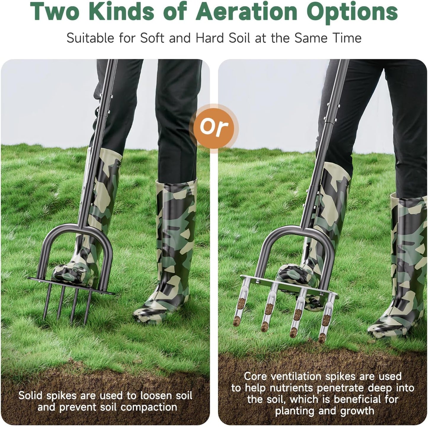 Lawn Aerator, Core Aerator Lawn Tool & Lawn Spike Aerator, Hand Aerator Lawn Tool, Grass Aerator with Adjustable T-Handle, Garden Tool Solve Soil Compaction for Garden Grass and Yard