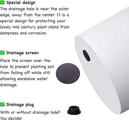 FaithLand Plant Pot 8 inch - Perfectly Fits Mid-Century Modern Plant Stand - Drainage Plug and Drainage Mesh Screen - White Planter Pot.
