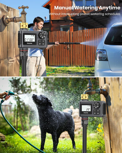 Sprinkler Timer with Brass Inlet and Outlet, Programmable Water Timer for Outdoor Garden Hose, Hose Timers with Rain Delay/Manual/Auto Mode, Drip Irrigation and Lawn Watering System, 1 Outlet