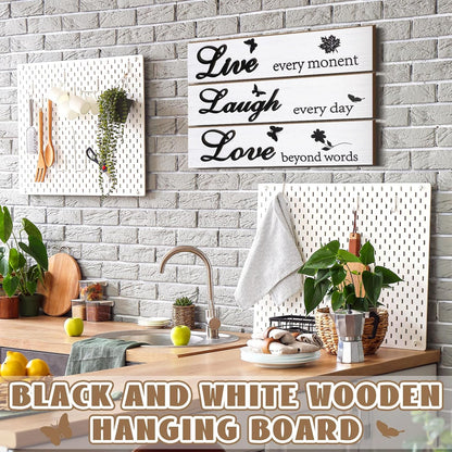 Jetec 3 Pieces Rustic Wood Sign Wall Decor Live Love Blessed Family and Love Quote Sign Farmhouse Wall Mount Decoration for Home Kitchen Living Room, 12 x 3 x 0.2 Inch(White, Black,Classic)
