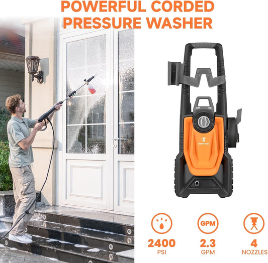 Giraffe Tools Electric Pressure Washer, 2400 PSI 2.3 GPM with 4 Quick-Connect Nozzles, 20FT Hose & Foam Cannon, Powerful Washer for Cars/Road/Driveways/Fences