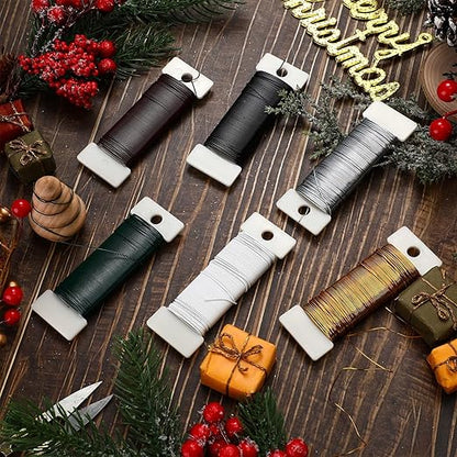 Ripeng 6 Rolls 112 Yards Floral Flexible Paddle Wire for Crafts Christmas Wreaths Tree 22 Gauge Floral Bind Wire Garland and Flower Arrangements DIY Craft(Green, Coffee, Silver, Gold, Black, White)