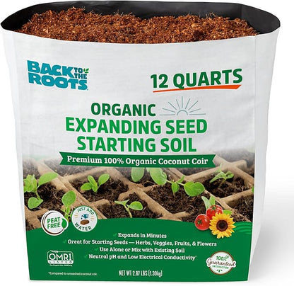 Back to the Roots Organic Seed Starting, Compressed Block expands to 12 Quarts, Made for Herbs, Veggies, Flowers