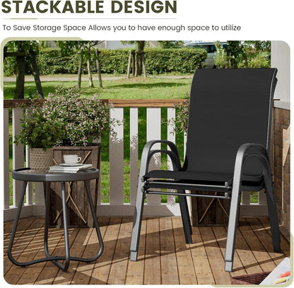 UDPATIO Patio Chairs Set of 2, Stackable Outdoor Dining Chairs with High Back, Breathable Textilene Fabric Outdoor Chair All Weather, 350LBS Capacity for Garden, Backyard (Black)