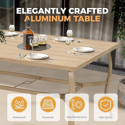HAPPATIO 7 Piece Patio Dining Set, Aluminum Outdoor Dining Set for 6, Aluminum Dining Table and Chairs Set, Patio Furniture with Table, Chairs and Washable Cushions (Beige)