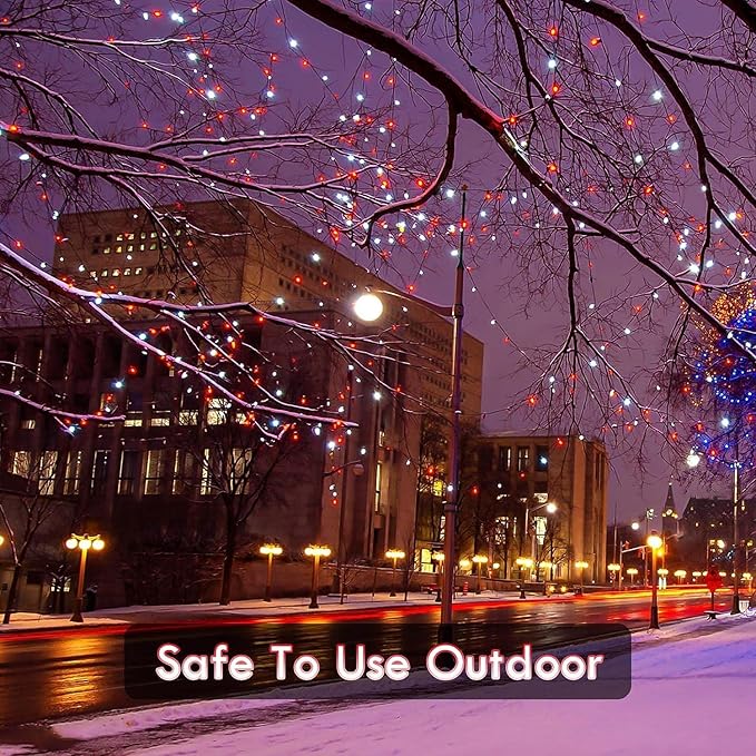 OZS 2PK 240LED Solar String Lights Outdoor Waterproof | Solar Christmas Tree Lights with 8 Lighting Modes Solar Light Outdoor for Xmas Party Garden Tree Christmas Decorations (Red&Cool White)