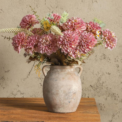 Ceramic Flower Vase 7.6 inch Farmhouse Rustic Vase Decorative Pottery Terracotta Vases for Home Decor Table Mantle Fireplace Living Room Bathroom Wedding Centerpiece (Whitewashed)