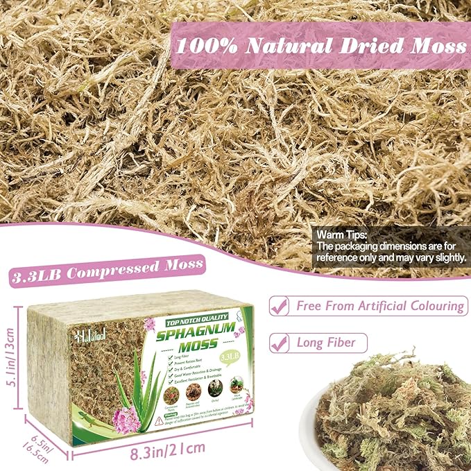 Halatool 3.3LBS Natural Sphagnum Moss for Plants 60 QT Premium Peat Moss Dried Long Fiber Orchid Moss for Orchid Repotting Carnivorous Succulents Garden Flowers Crafts Terrarium and Reptiles