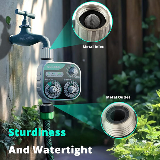 QUOBAS 3-Dial Analog Water Timer, Mechnical Control Automatic Sprinkler Timer with Manual and Rain Delay, for Garden Hose Watering, Drip Irrigation, Self-Watering System, Easy to Set Up