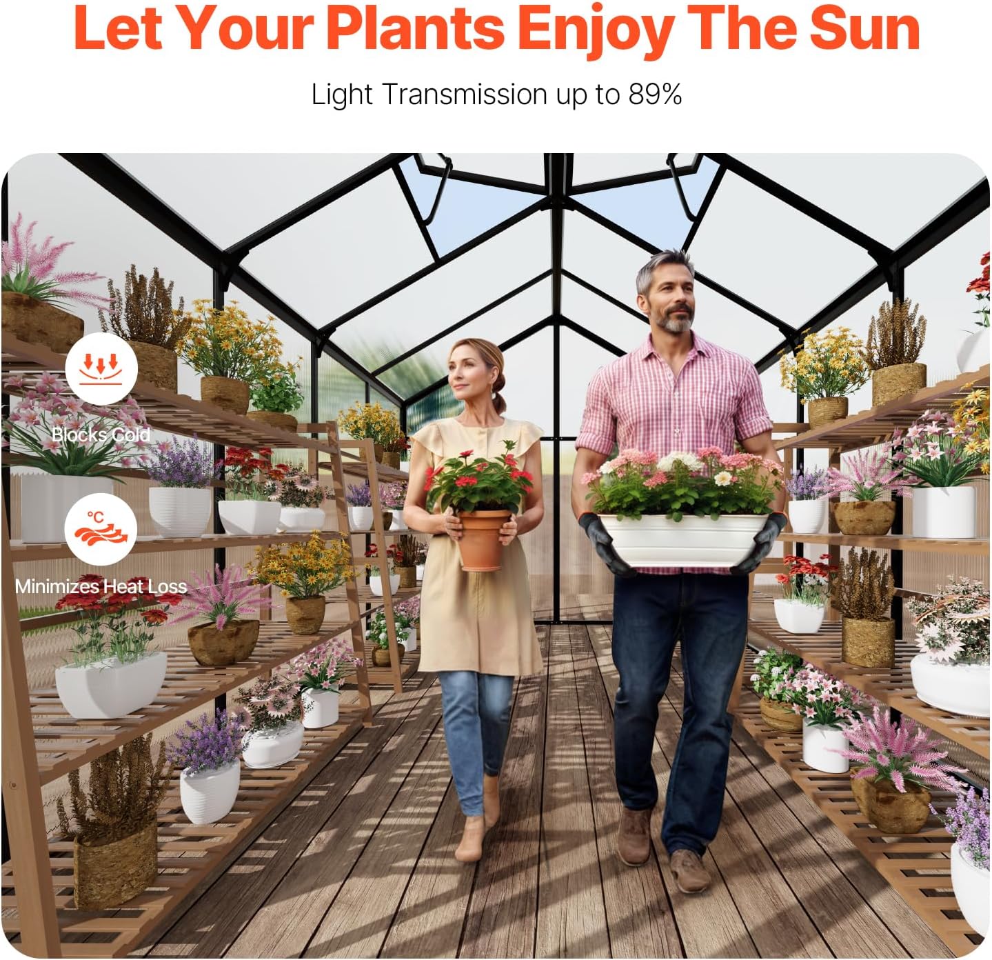 VEVOR Polycarbonate Garden Greenhouse, 8 x 10 Ft, with 2 Ventilation Windows, Hinged Door, Pavilion Style, Large Aluminium Greenhouse Kit, Flower Plant Shelter for Outdoors, Backyard