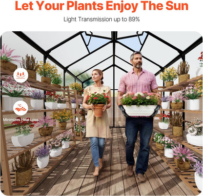 VEVOR Polycarbonate Garden Greenhouse, 8 x 10 Ft, with 2 Ventilation Windows, Hinged Door, Pavilion Style, Large Aluminium Greenhouse Kit, Flower Plant Shelter for Outdoors, Backyard